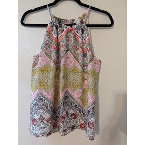 Loft Womens Halter Top Pink Yellow Floral Medallion Print Blouse S 532737 SP20